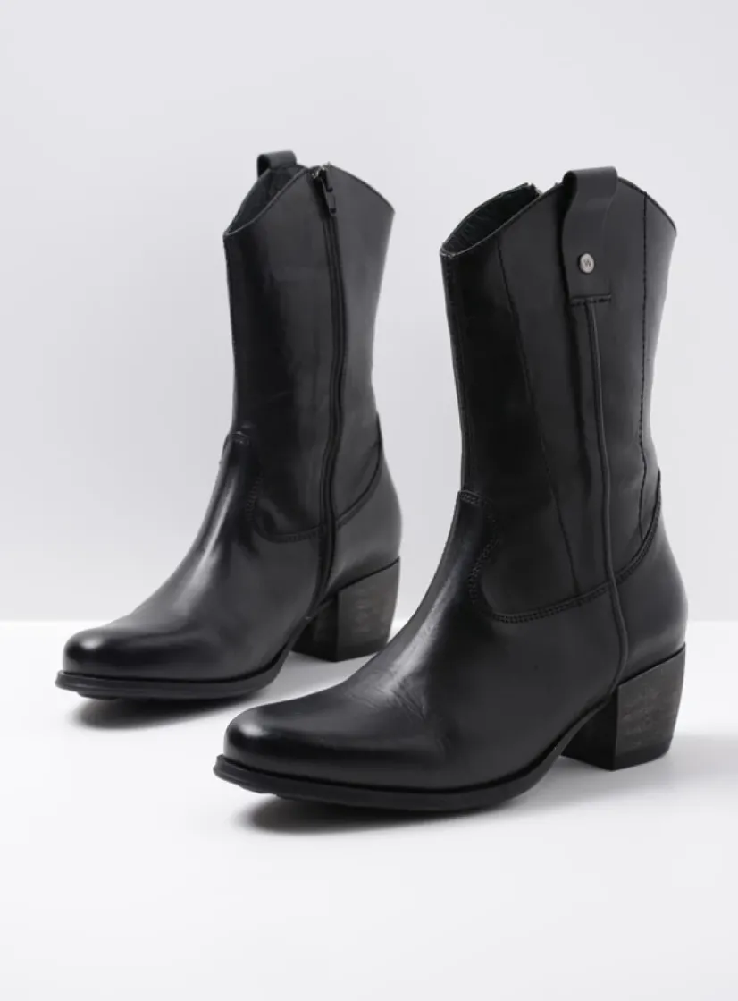 Wolky Caprock - zwart leer<DAMES Halfhoge Laarzen|Cowboylaarzen
