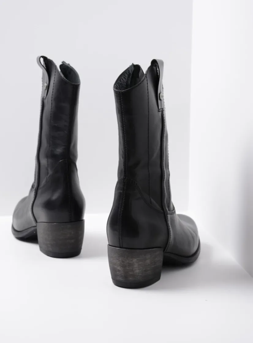 Wolky Caprock - zwart leer<DAMES Halfhoge Laarzen|Cowboylaarzen