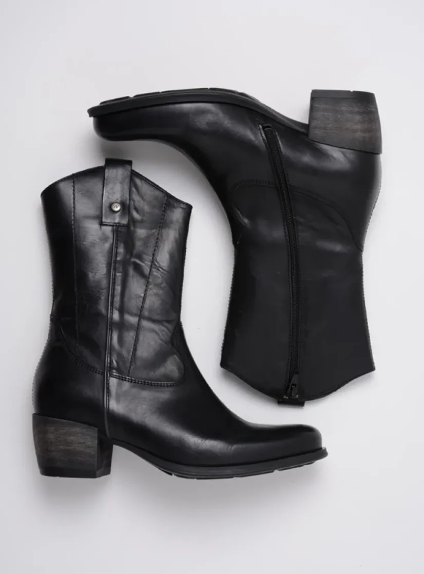 Wolky Caprock - zwart leer<DAMES Halfhoge Laarzen|Cowboylaarzen