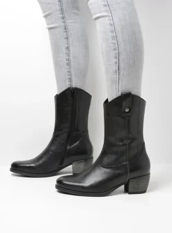 Wolky Caprock - zwart leer<DAMES Halfhoge Laarzen|Cowboylaarzen