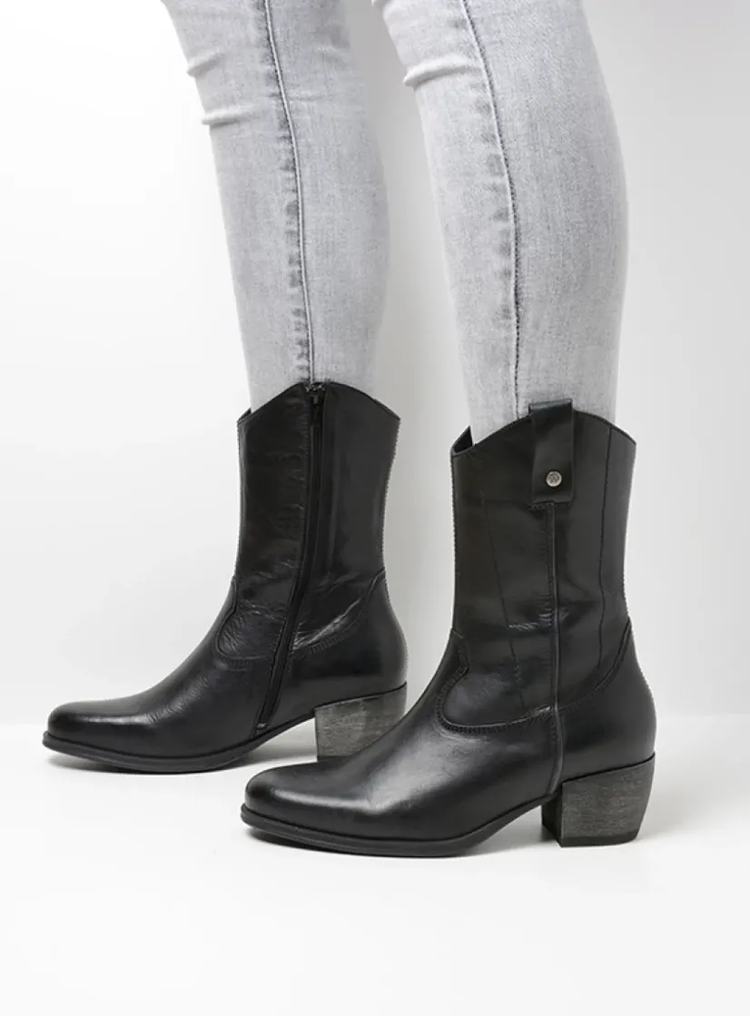 Wolky Caprock - zwart leer<DAMES Halfhoge Laarzen|Cowboylaarzen