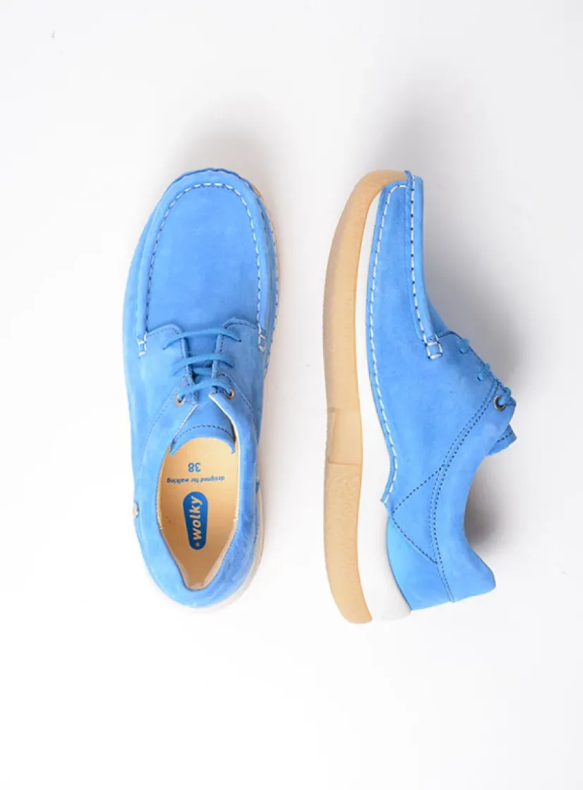 Wolky Celebration - hemelsblauw nubuck<DAMES Lage Veterschoenen|Sneakers