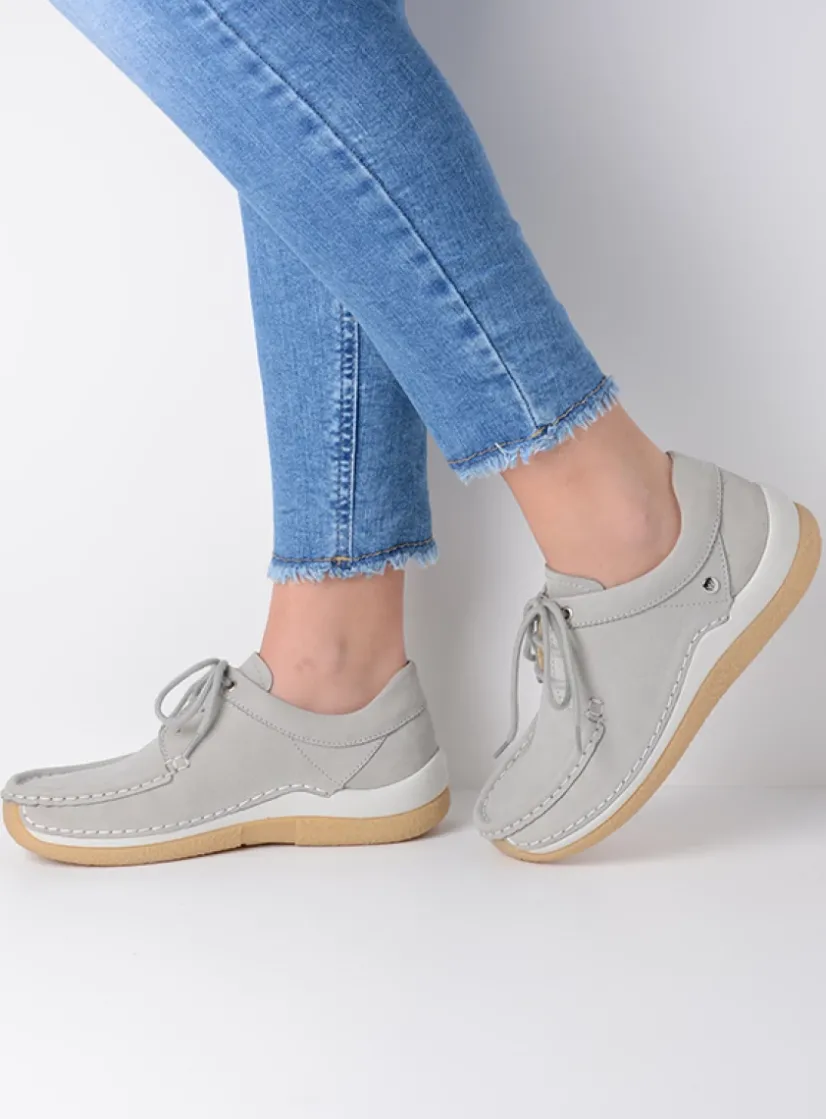 Wolky Celebration - lichtgrijs nubuck<DAMES Lage Veterschoenen|Sneakers
