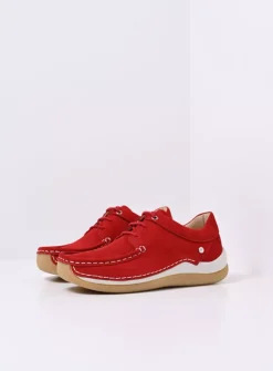 Wolky Celebration - rood nubuck<DAMES Lage Veterschoenen|Sneakers