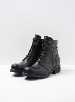 Wolky Center - zwart leer<DAMES Veterlaarzen|Herfst/Winter