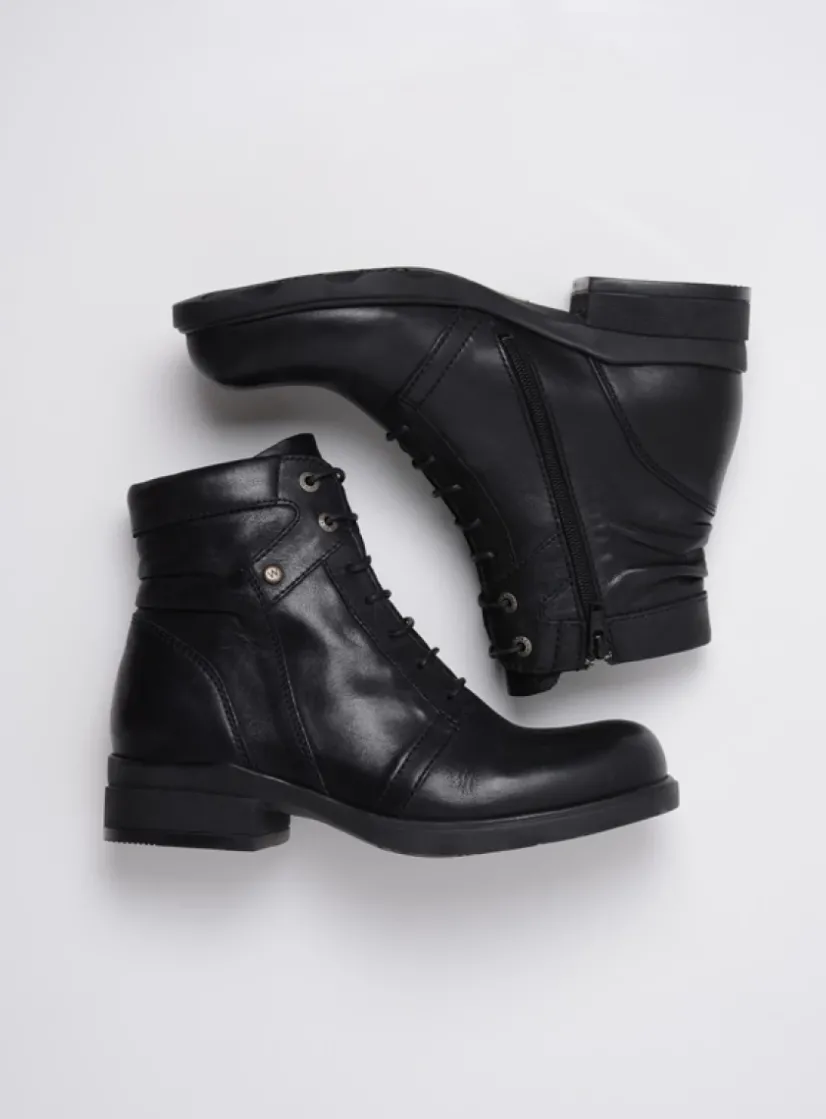 Wolky Center - zwart leer<DAMES Veterlaarzen|Herfst/Winter