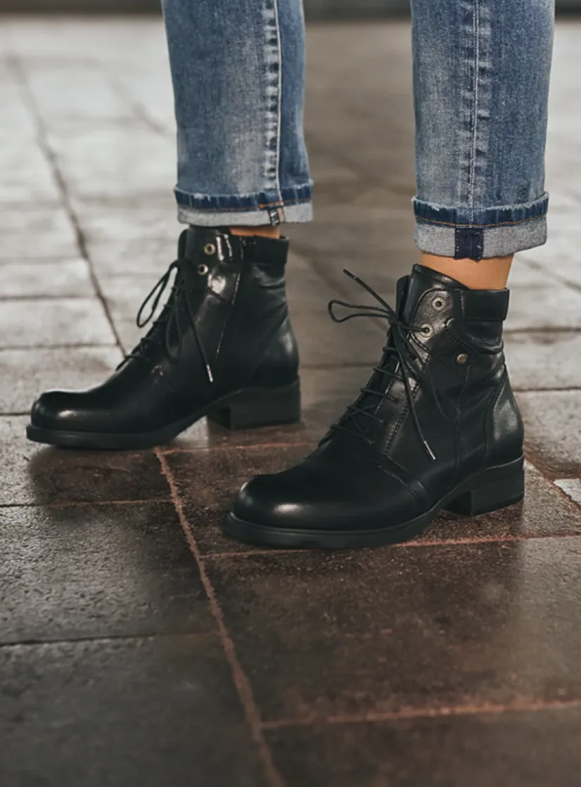 Wolky Center - zwart leer<DAMES Veterlaarzen|Herfst/Winter