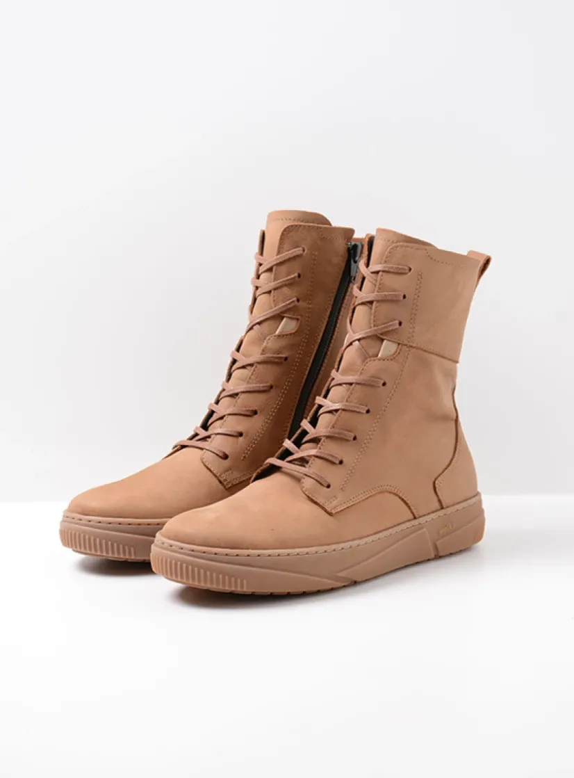 Wolky Check - cognac nubuck<DAMES Hoge Veterschoenen|Veterlaarzen
