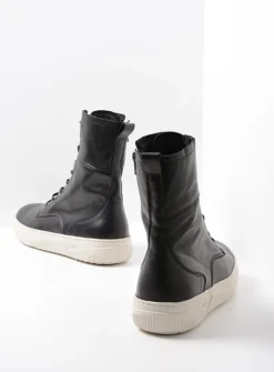 Wolky Check - zwart leer<DAMES Hoge Veterschoenen|Veterlaarzen