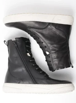 Wolky Check - zwart leer<DAMES Hoge Veterschoenen|Veterlaarzen
