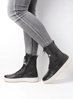 Wolky Check - zwart leer<DAMES Hoge Veterschoenen|Veterlaarzen