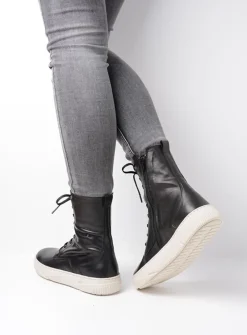 Wolky Check - zwart leer<DAMES Hoge Veterschoenen|Veterlaarzen