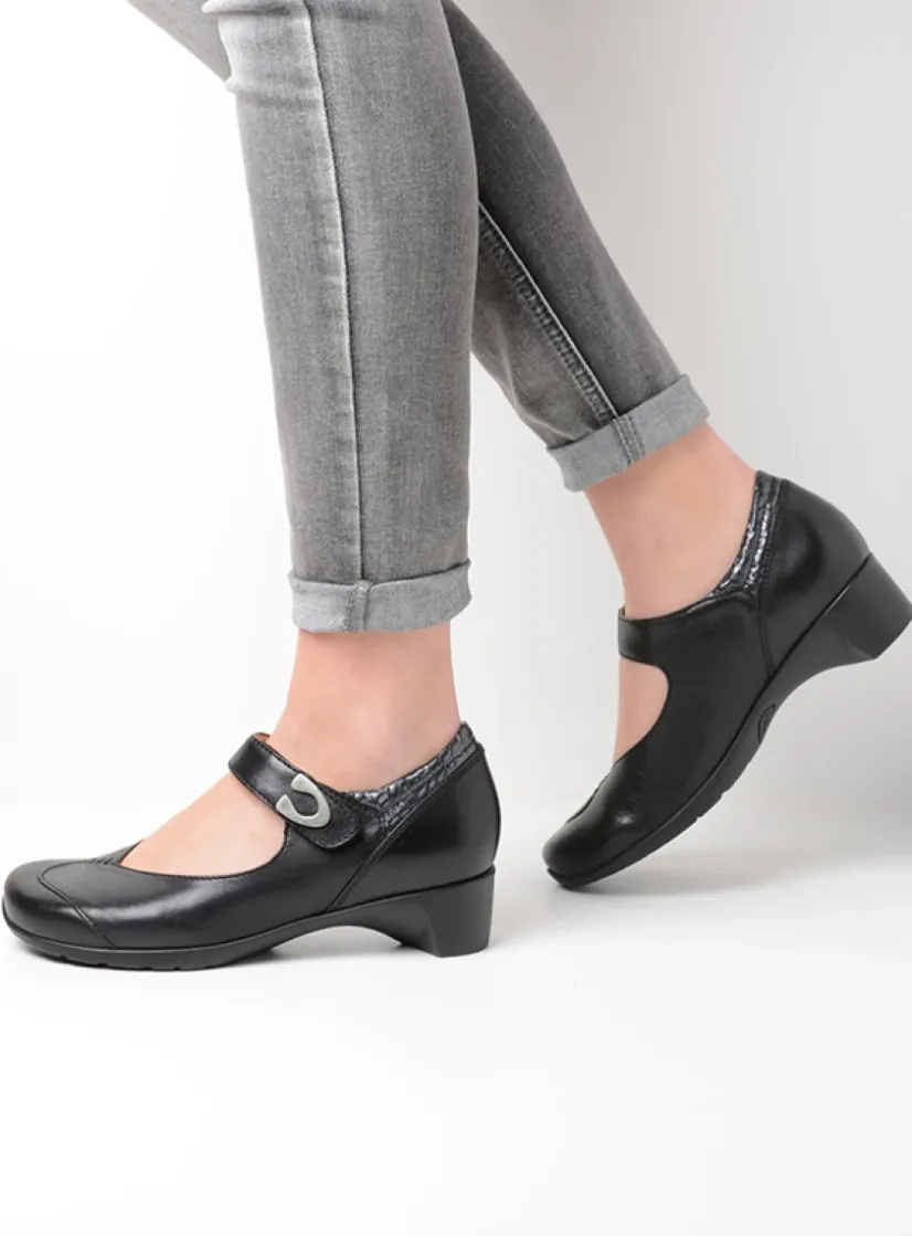 Wolky Chili - zwart leer<DAMES Herfst/Winter|Bandschoenen