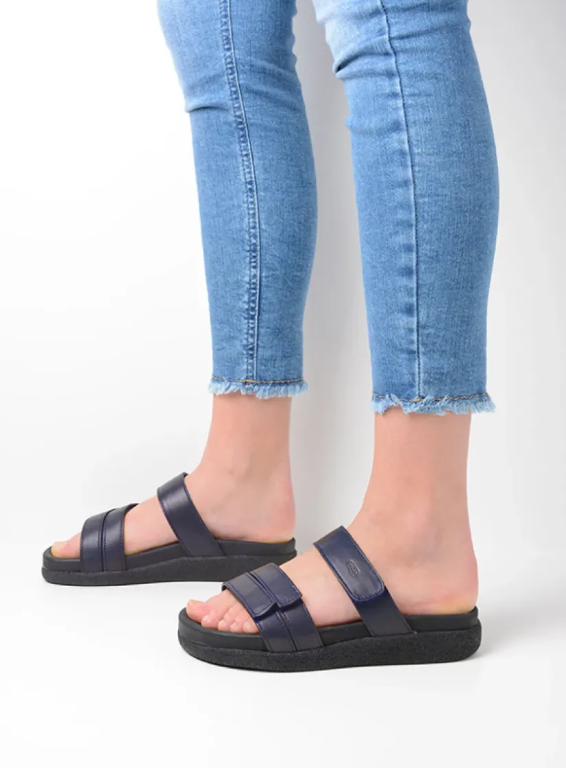 Wolky Cirrus - donkerblauw leer<DAMES Slippers