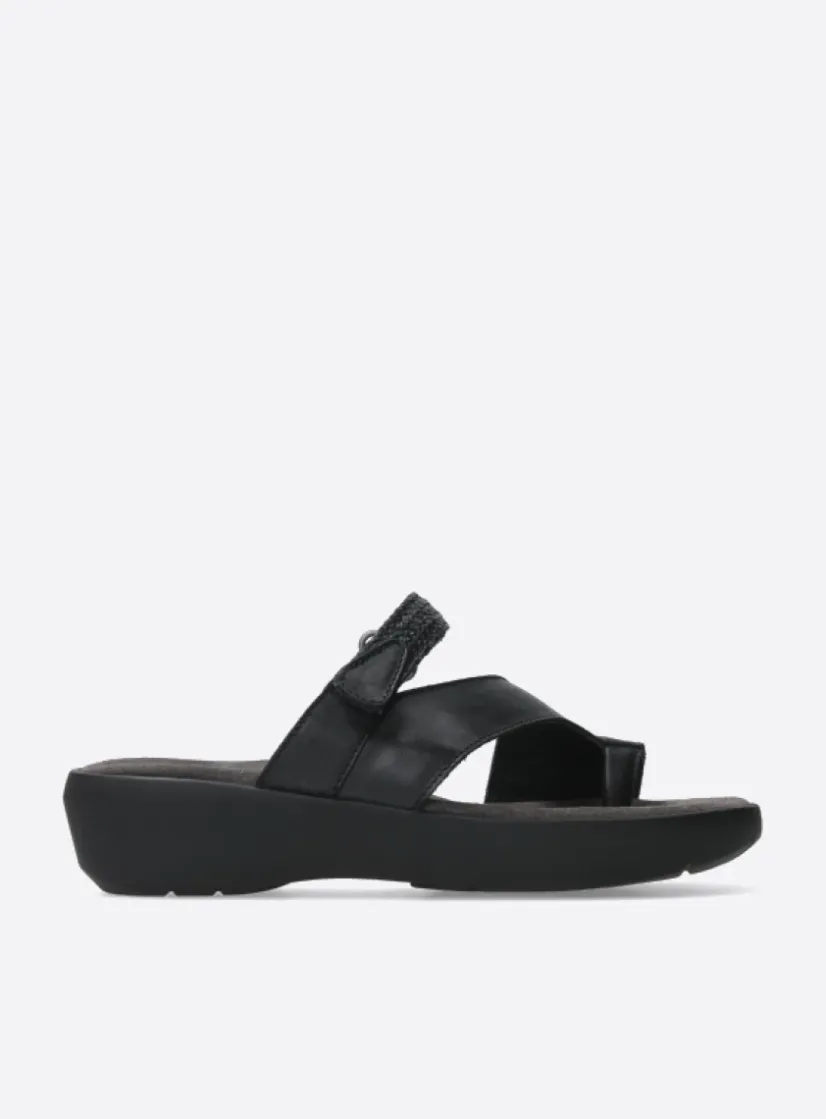 Wolky Collins - zwart leer<DAMES Slippers