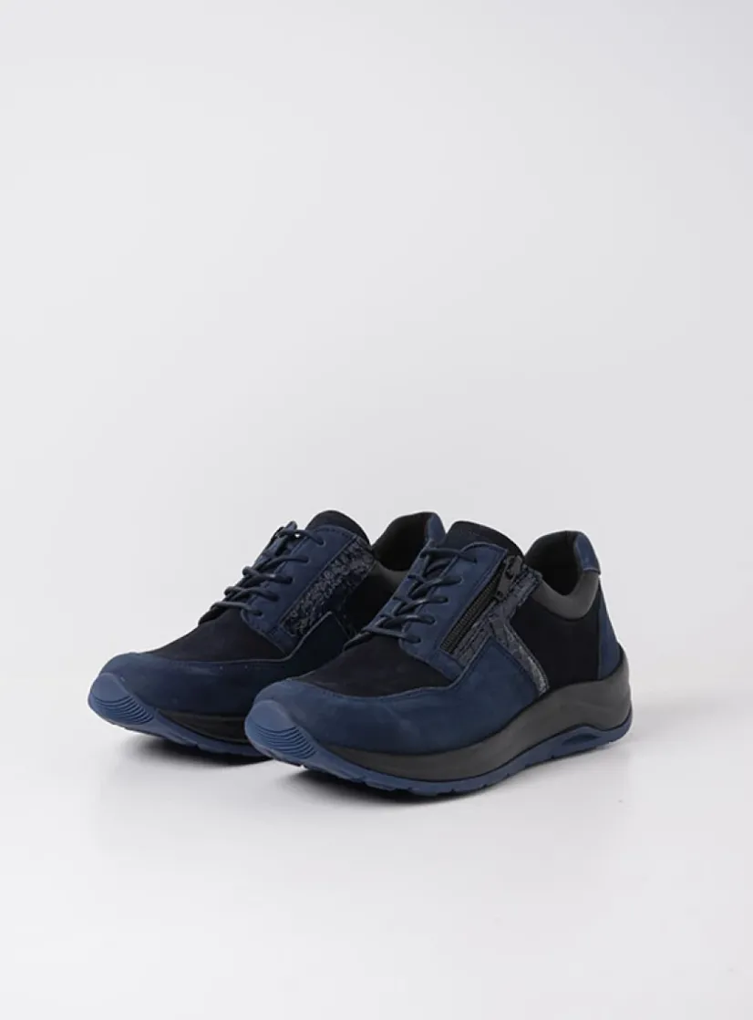 Wolky Comrie - blauw combi leer<DAMES Lage Veterschoenen|Wandelschoenen