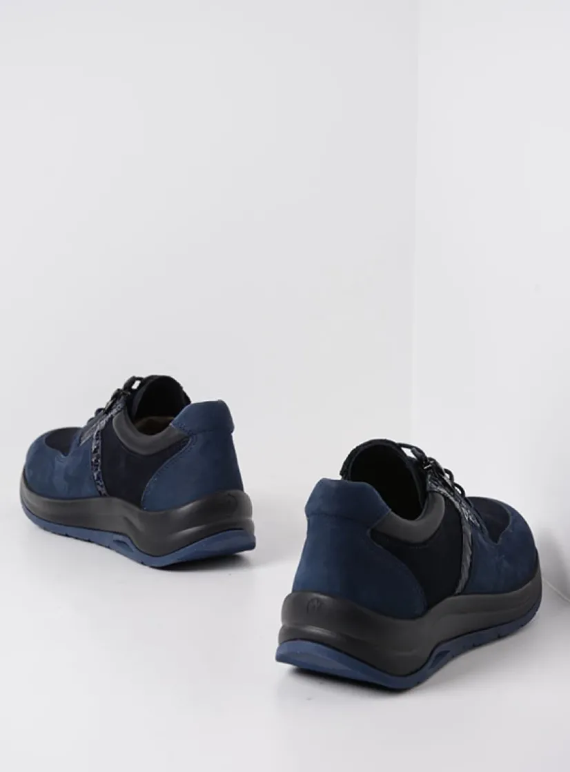 Wolky Comrie - blauw combi leer<DAMES Lage Veterschoenen|Wandelschoenen