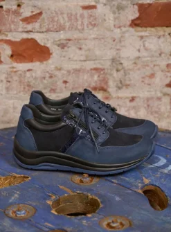 Wolky Comrie - blauw combi leer<DAMES Lage Veterschoenen|Wandelschoenen