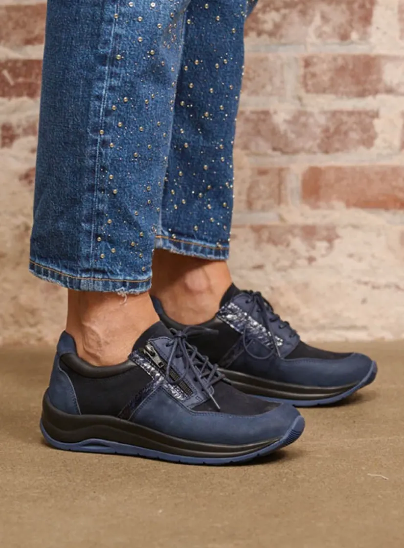 Wolky Comrie - blauw combi leer<DAMES Lage Veterschoenen|Wandelschoenen
