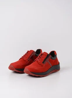 Wolky Comrie - rood combi leer<DAMES Lage Veterschoenen|Wandelschoenen