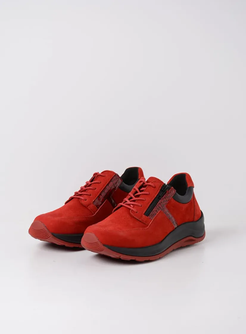 Wolky Comrie - rood combi leer<DAMES Lage Veterschoenen|Wandelschoenen