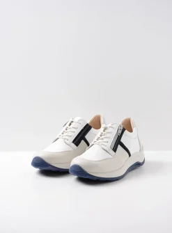 Wolky Comrie - wit/denim combi leer<DAMES Lage Veterschoenen|Wandelschoenen