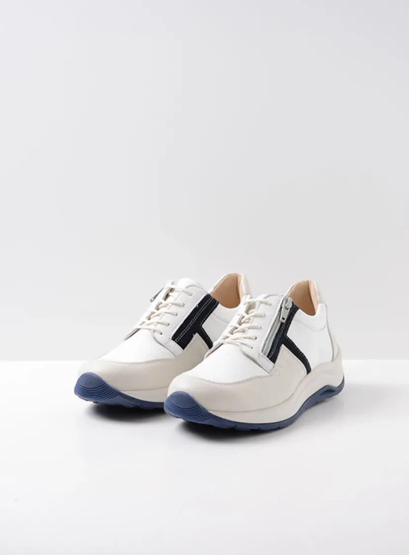 Wolky Comrie - wit/denim combi leer<DAMES Lage Veterschoenen|Wandelschoenen