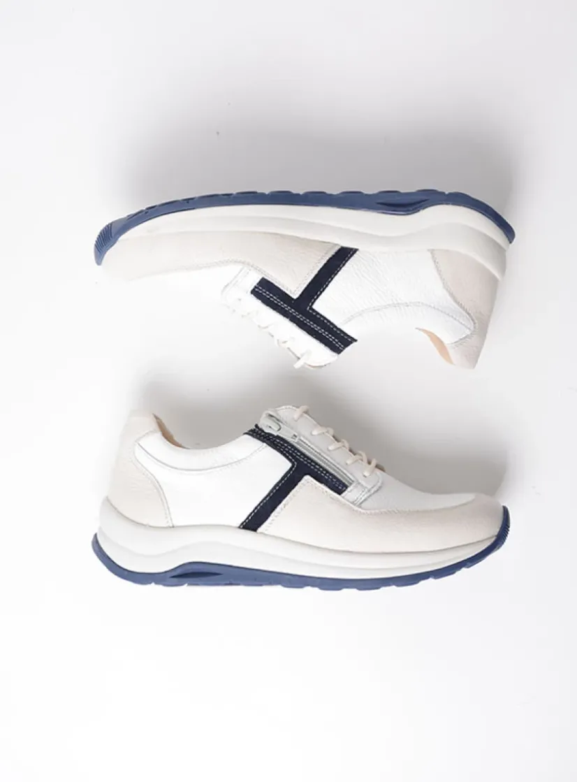 Wolky Comrie - wit/denim combi leer<DAMES Lage Veterschoenen|Wandelschoenen