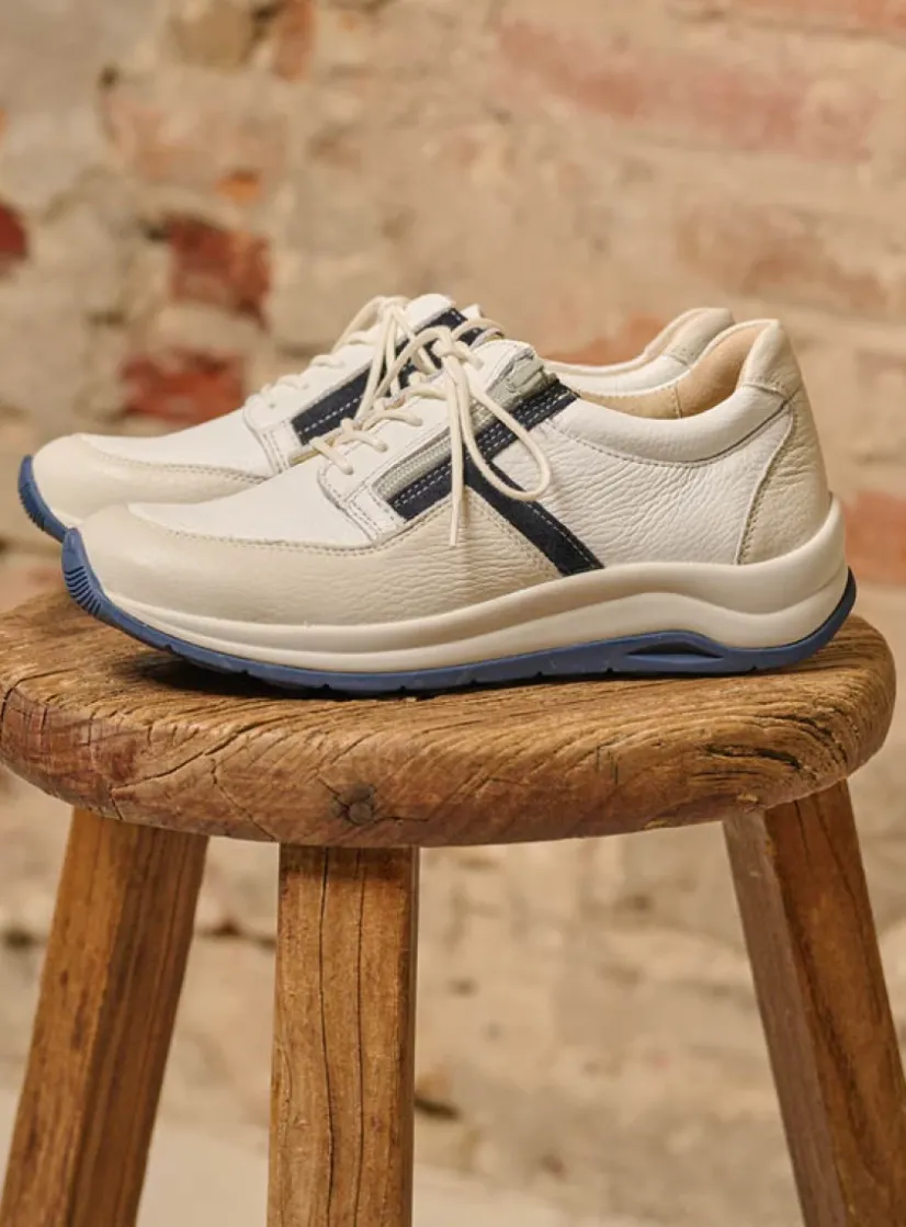 Wolky Comrie - wit/denim combi leer<DAMES Lage Veterschoenen|Wandelschoenen