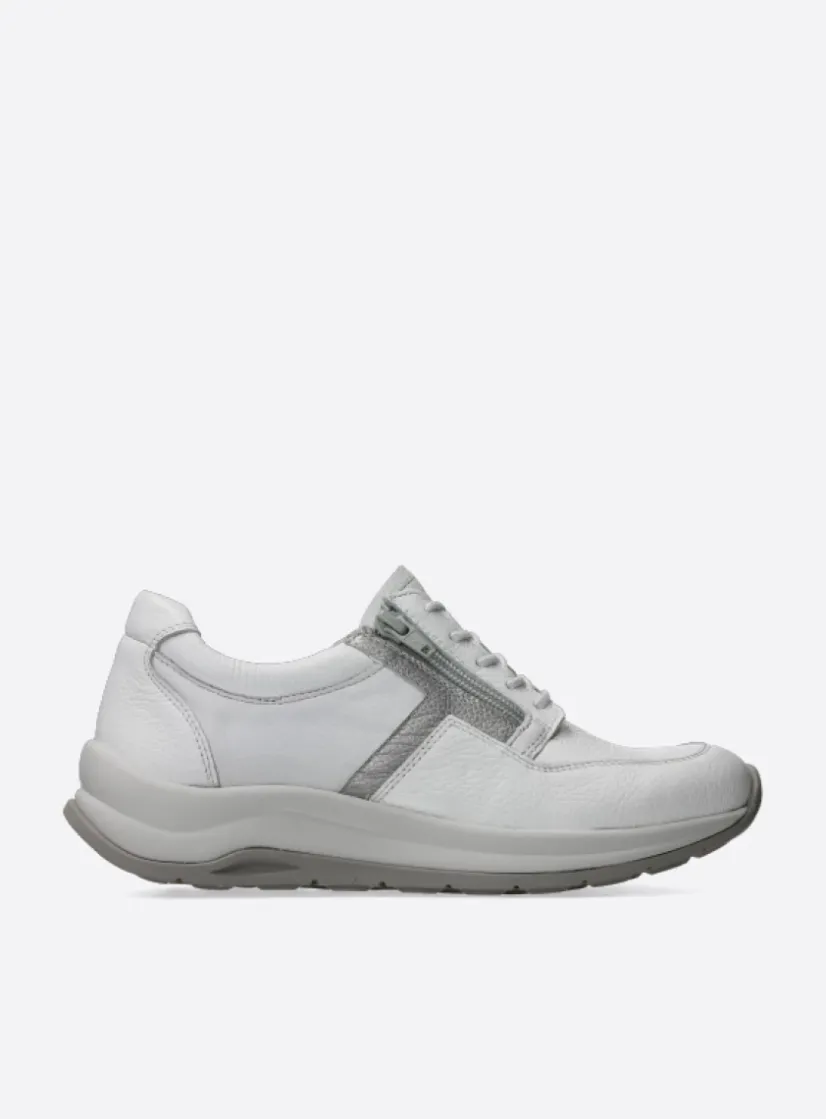 Wolky Comrie - wit/zilver combi leer<DAMES Lage Veterschoenen|Wandelschoenen