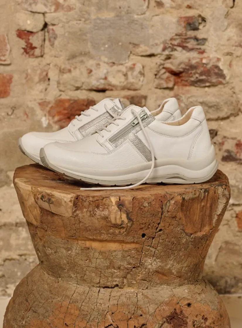 Wolky Comrie - wit/zilver combi leer<DAMES Lage Veterschoenen|Wandelschoenen