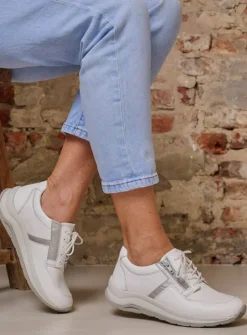 Wolky Comrie - wit/zilver combi leer<DAMES Lage Veterschoenen|Wandelschoenen