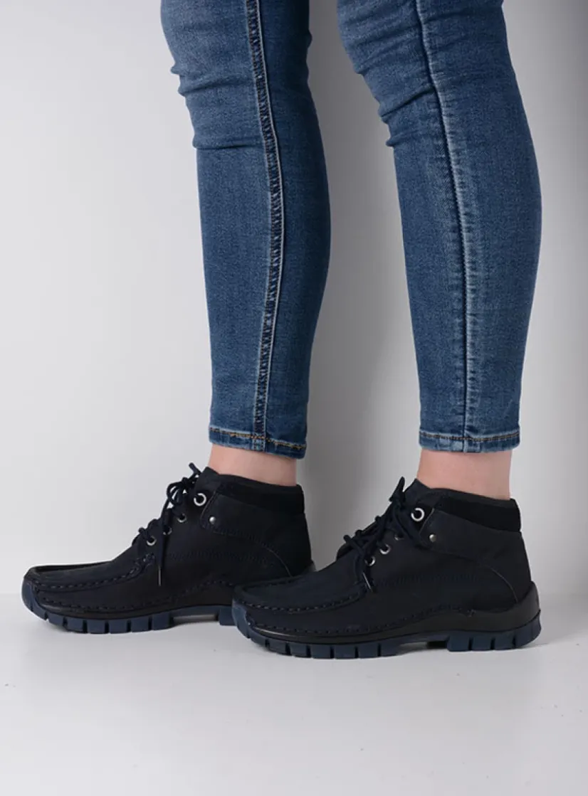 Wolky Cross - blauw nubuck<DAMES Hoge Veterschoenen|Herfst/Winter