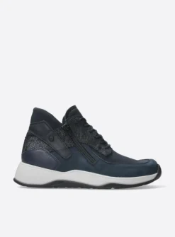 Wolky Crown S2F - blauw stretchleer<DAMES Hoge Veterschoenen|Wandelschoenen