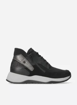 Wolky Crown S2F - zwart stretchleer<DAMES Hoge Veterschoenen|Wandelschoenen