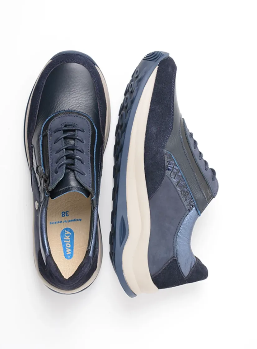 Wolky Cupar - blauw combi leer<DAMES Lage Veterschoenen|Wandelschoenen