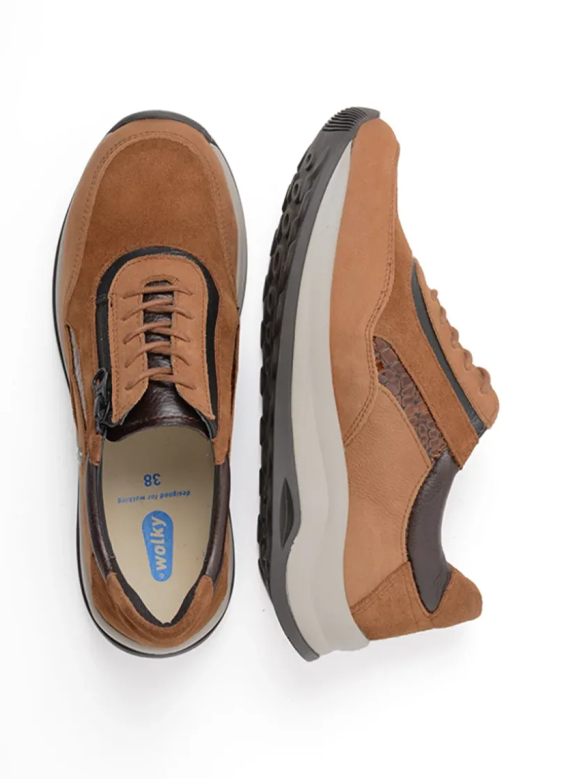 Wolky Cupar - cognac combi leer<DAMES Lage Veterschoenen|Sneakers