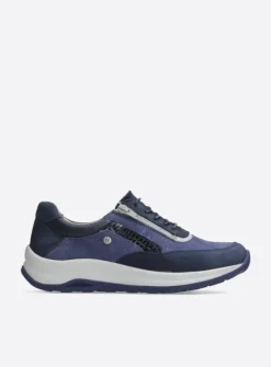 Wolky Cupar - denim combi leer<DAMES Lage Veterschoenen|Wandelschoenen