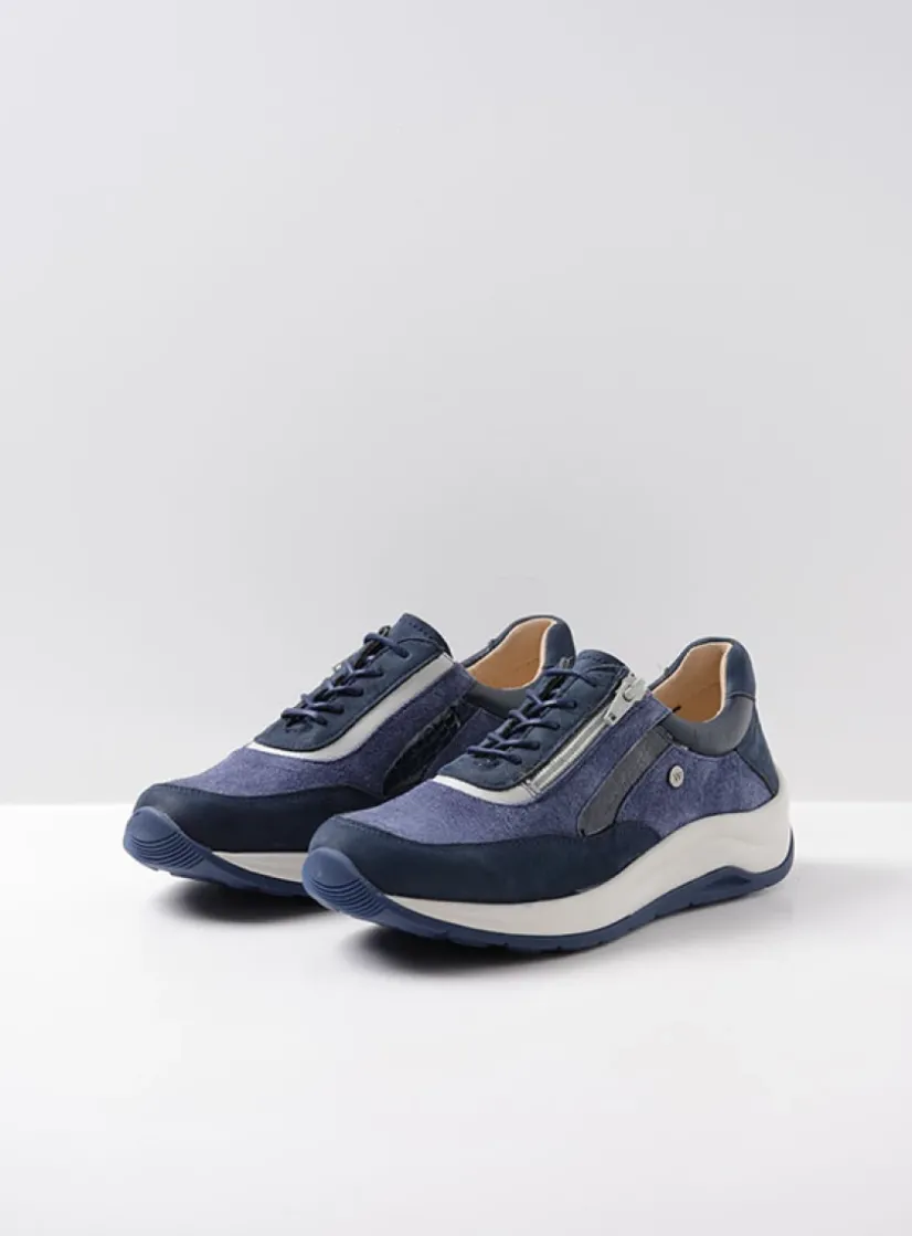 Wolky Cupar - denim combi leer<DAMES Lage Veterschoenen|Wandelschoenen