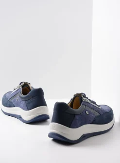 Wolky Cupar - denim combi leer<DAMES Lage Veterschoenen|Wandelschoenen
