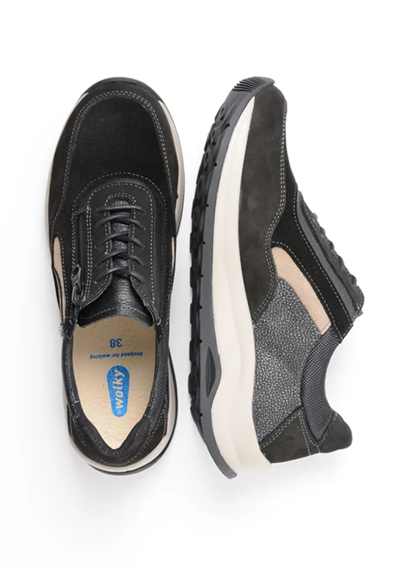 Wolky Cupar - zwart combi leer<DAMES Lage Veterschoenen|Wandelschoenen