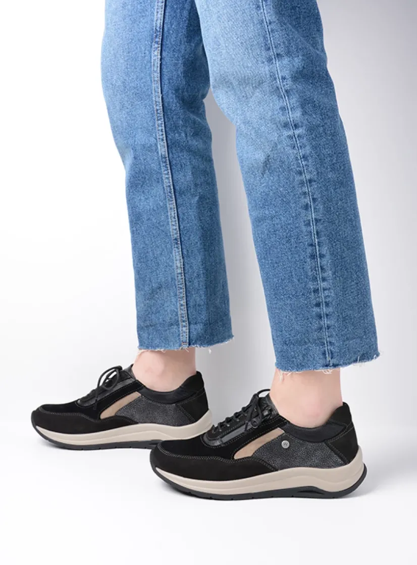 Wolky Cupar - zwart combi leer<DAMES Lage Veterschoenen|Wandelschoenen