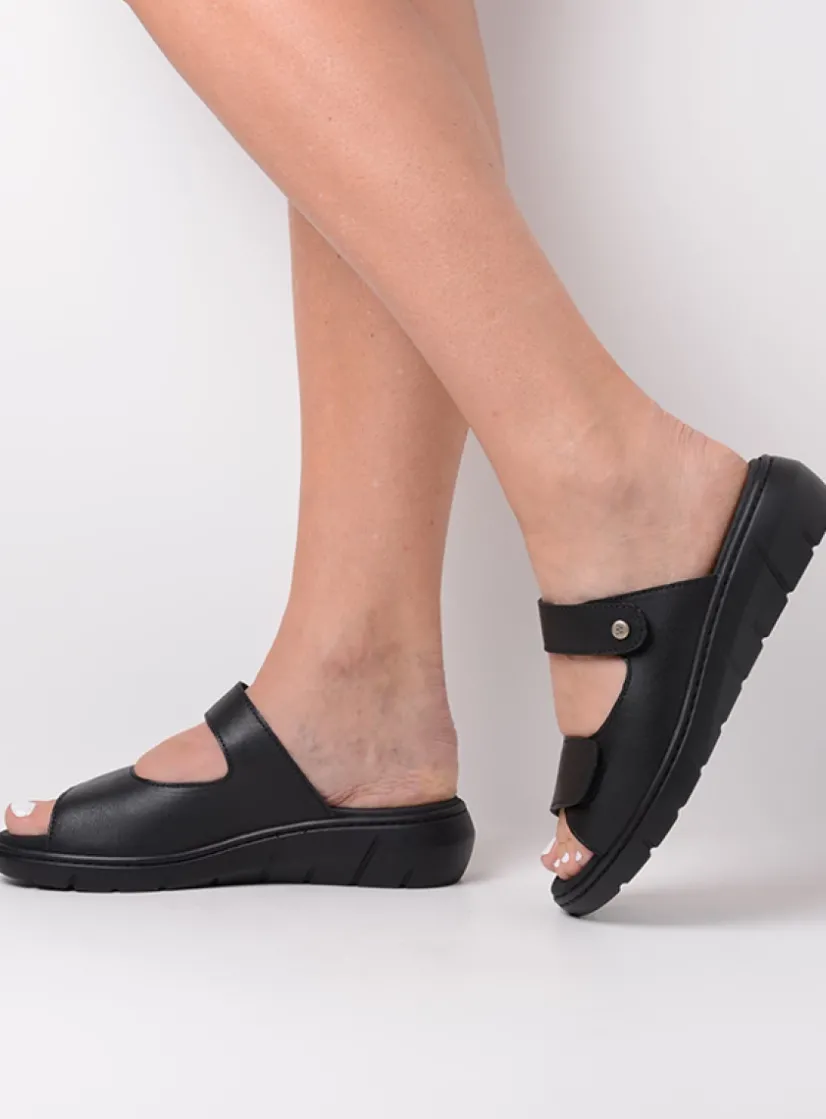 Wolky Cyprus - zwart leer<DAMES Slippers