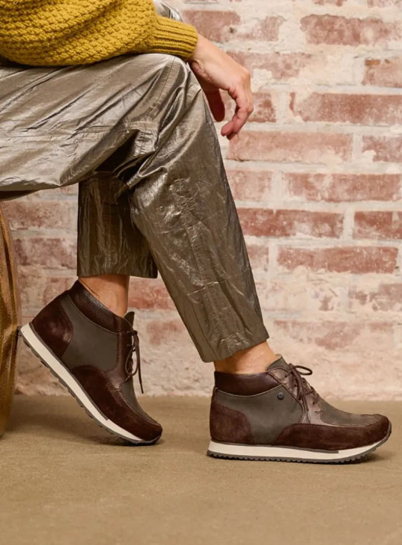 Wolky e-Boot - asfalt combi leer<DAMES Hoge Veterschoenen|Wandelschoenen