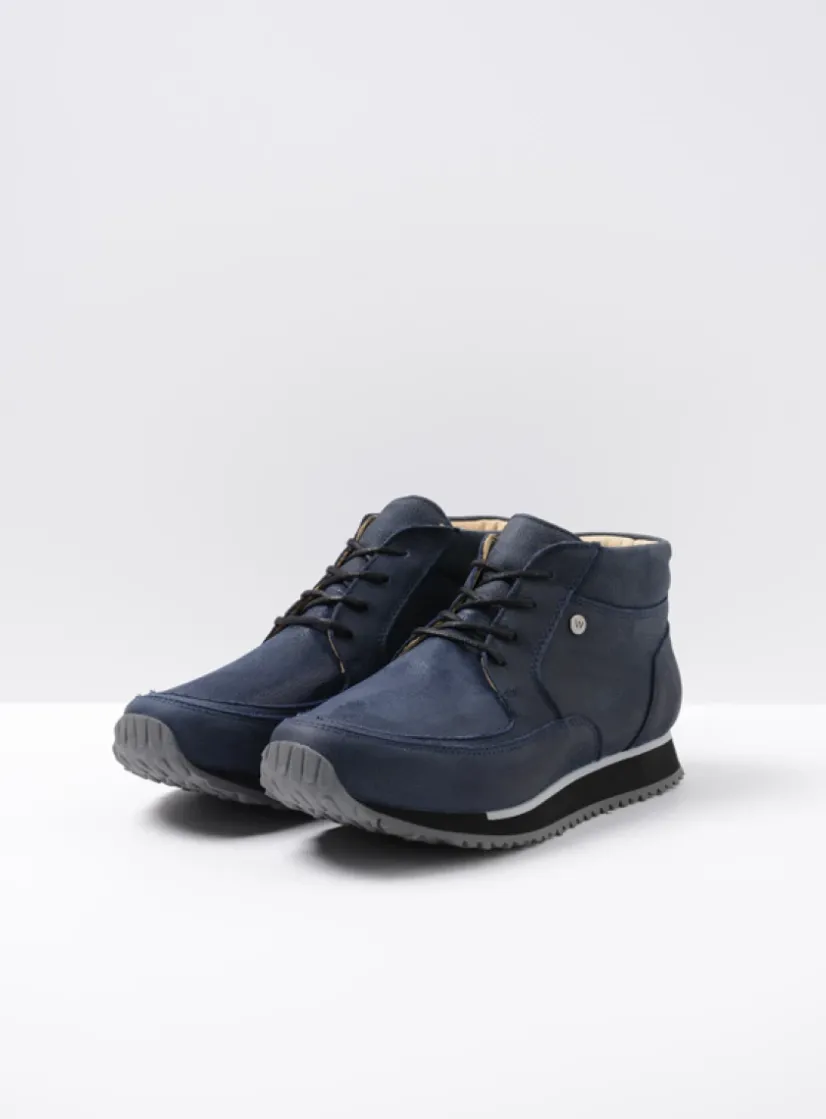 Wolky e-Boot - blauw stretch nubuck<DAMES Hoge Veterschoenen|Wandelschoenen