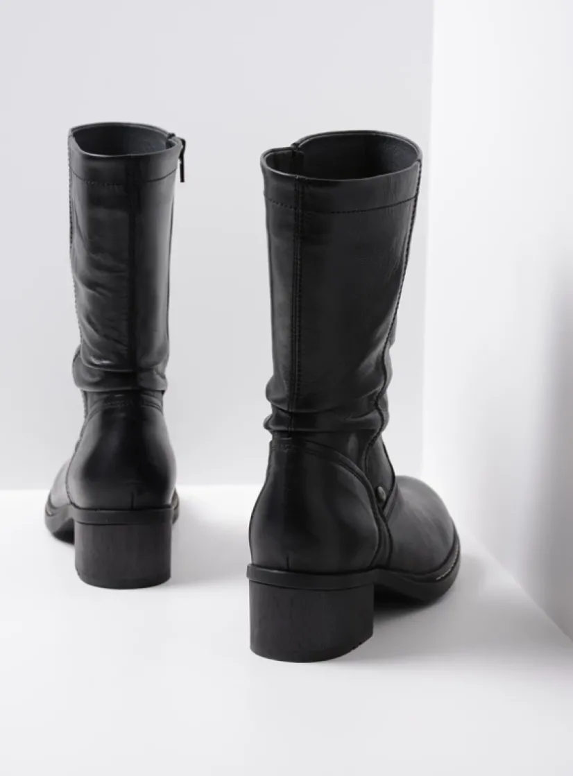 Wolky Edmonton - zwart gepoetst leer<DAMES Halfhoge Laarzen|Herfst/Winter