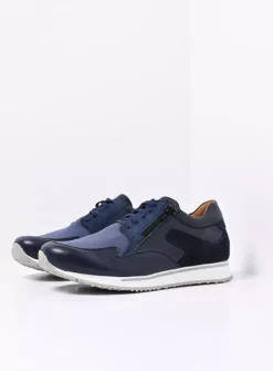 Wolky e-Go Men - blauw combi stretch leer<Heren Veterschoenen Heren|Sneakers Heren