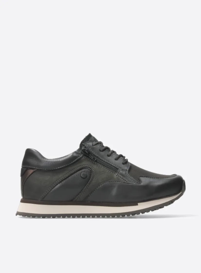 Wolky e-Go S2F - asfalt combi stretch leer<DAMES Lage Veterschoenen|Wandelschoenen