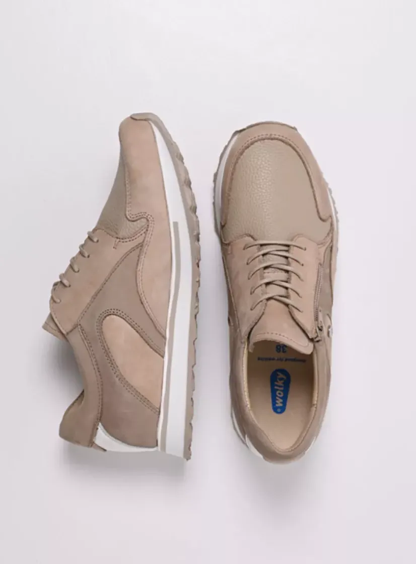 Wolky e-Go S2F - beige combi stretch leer<DAMES Lage Veterschoenen|Wandelschoenen