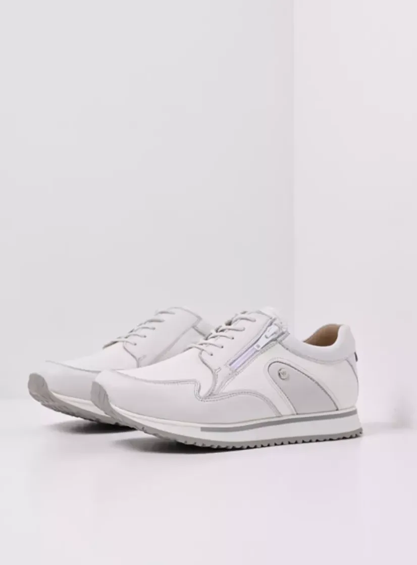Wolky e-Go S2F - wit combi stretch leer<DAMES Lage Veterschoenen|Wandelschoenen